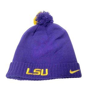 LSU Tigers Hat Louisiana State University Winter Apparel NCAA Purple Yellow /Pom